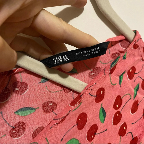 Zara Pink Cherry Mini Dress Small - Picture 4 of 7